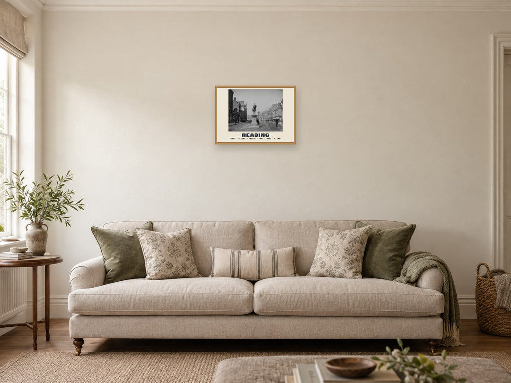 Statue of George Palmer, Broad Street, Reading, c. 1890 Heritage Print at A3, in a natural wood frame, in a sitting room