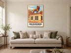 The Maiwand Lion, Reading Poster at A1, in a natural wood frame, in a sitting room