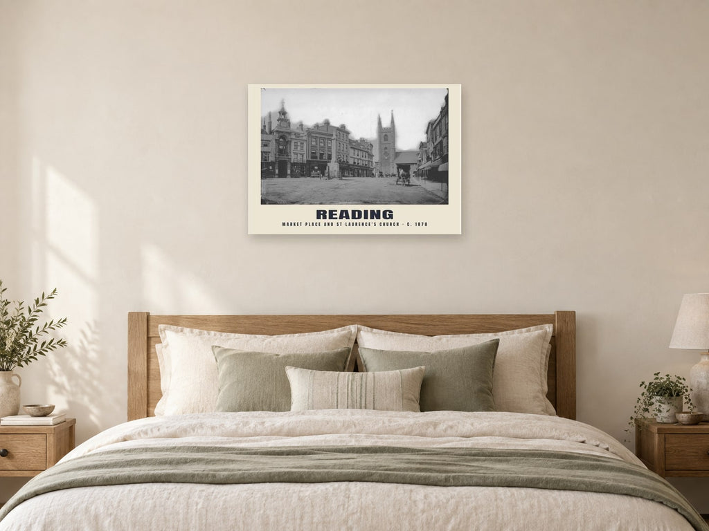 Market Place and St Laurence's Church, Reading, c. 1870 Heritage Print at A1, as a poster, above a bed