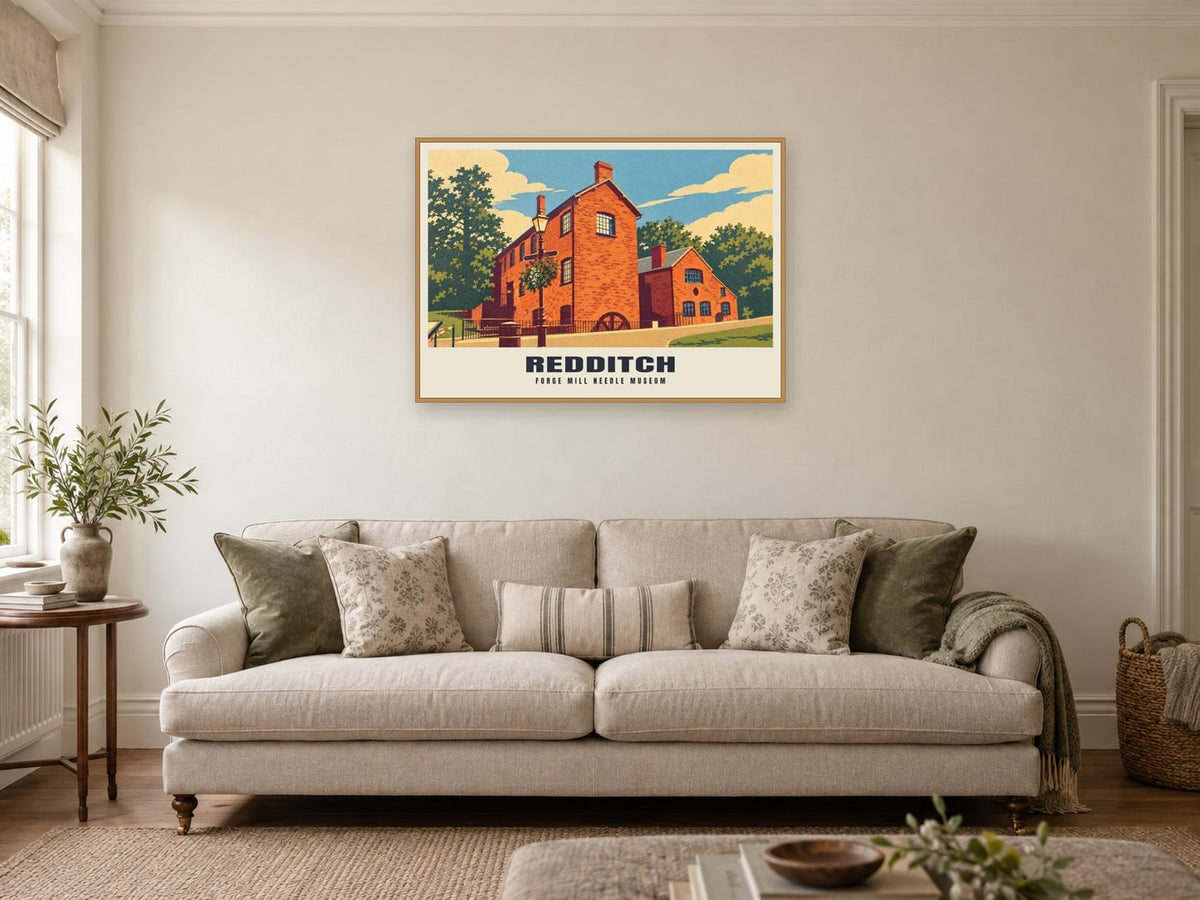 Forge Mill Needle Museum, Redditch Poster at A1, in a natural wood frame, in a sitting room