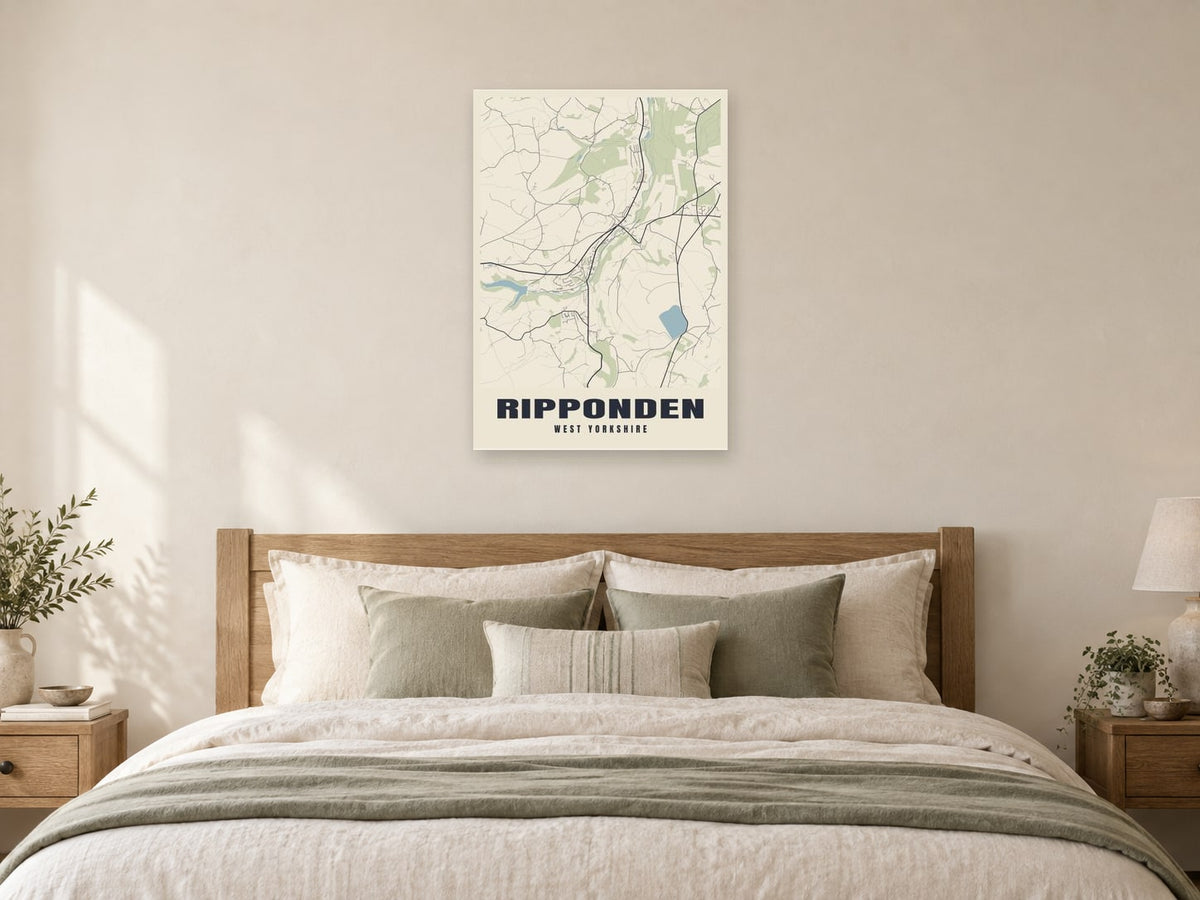 Ripponden Street Map Poster at A1, as a poster, above a bed