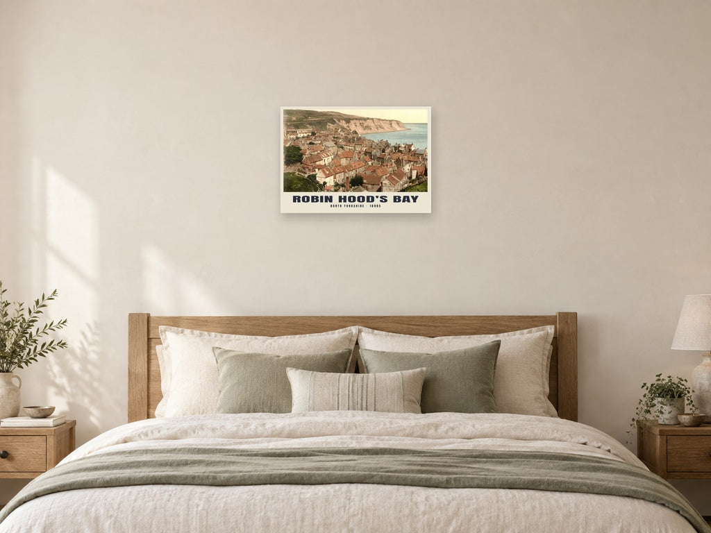 Robin Hood's Bay, 1890s Heritage Print at A2, as a poster, above a bed