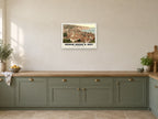 Robin Hood's Bay, 1890s Heritage Print at A2, in a white frame, in a kitchen