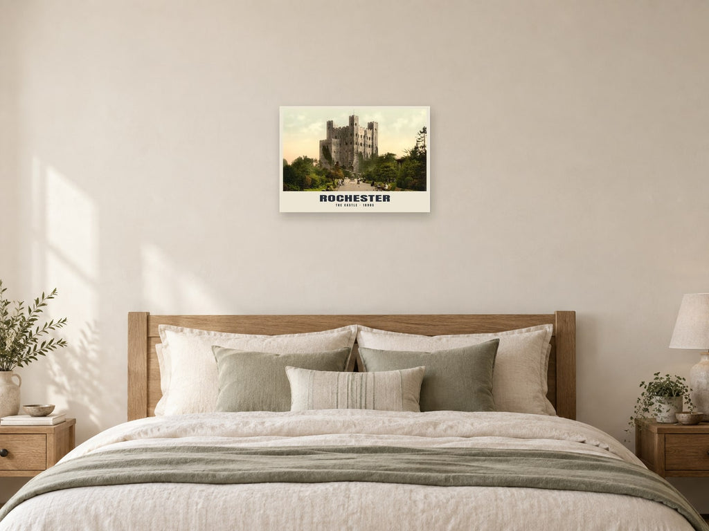 The Castle, Rochester, 1890s Heritage Print at A2, as a poster, above a bed