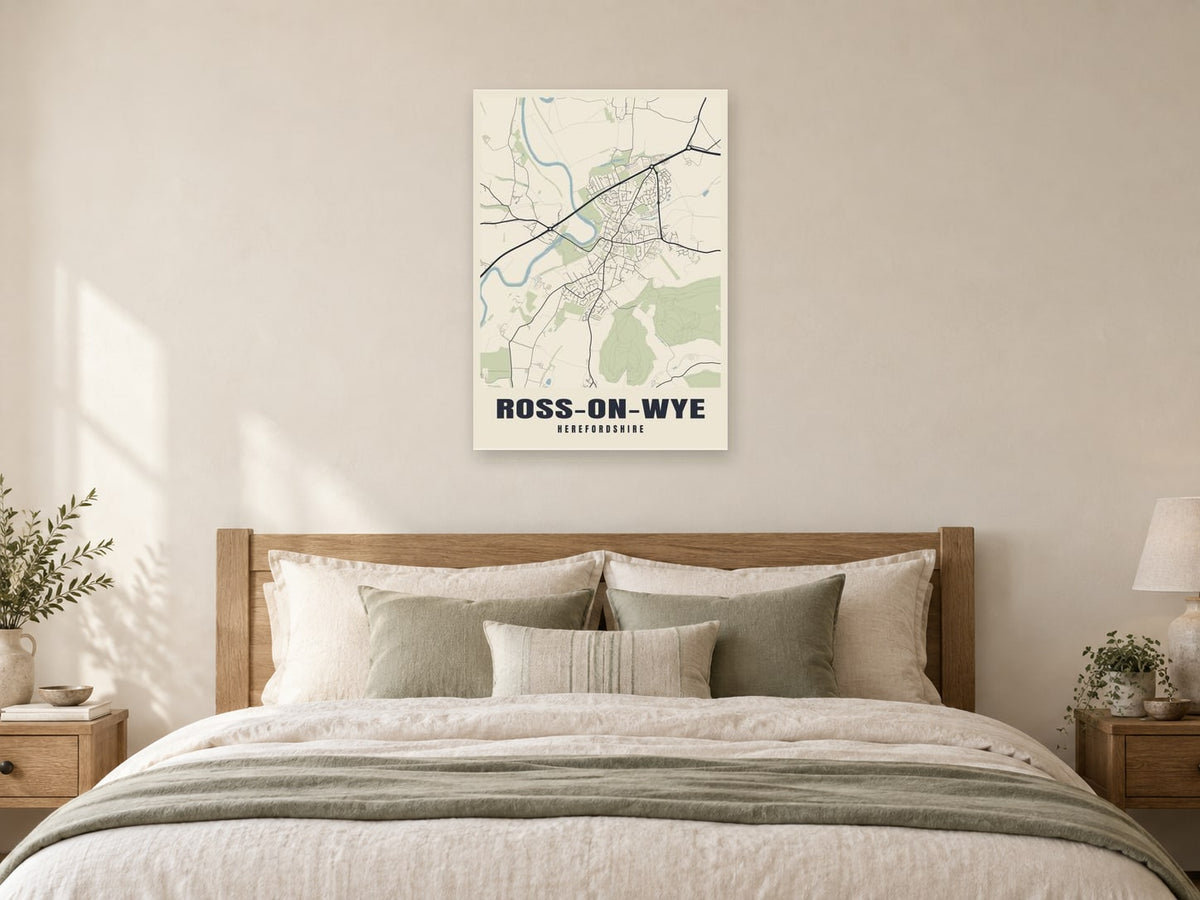 Ross-on-Wye Street Map Poster at A1, as a poster, above a bed