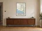 Rosyth Street Map Poster at A1, in a black frame, above a sideboard