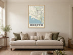 Rosyth Street Map Poster at A1, in a natural wood frame, in a sitting room