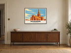 Rotherham Minster Poster at A1, in a black frame, above a sideboard