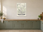 Royton Street Map Poster at A1, in a white frame, in a kitchen