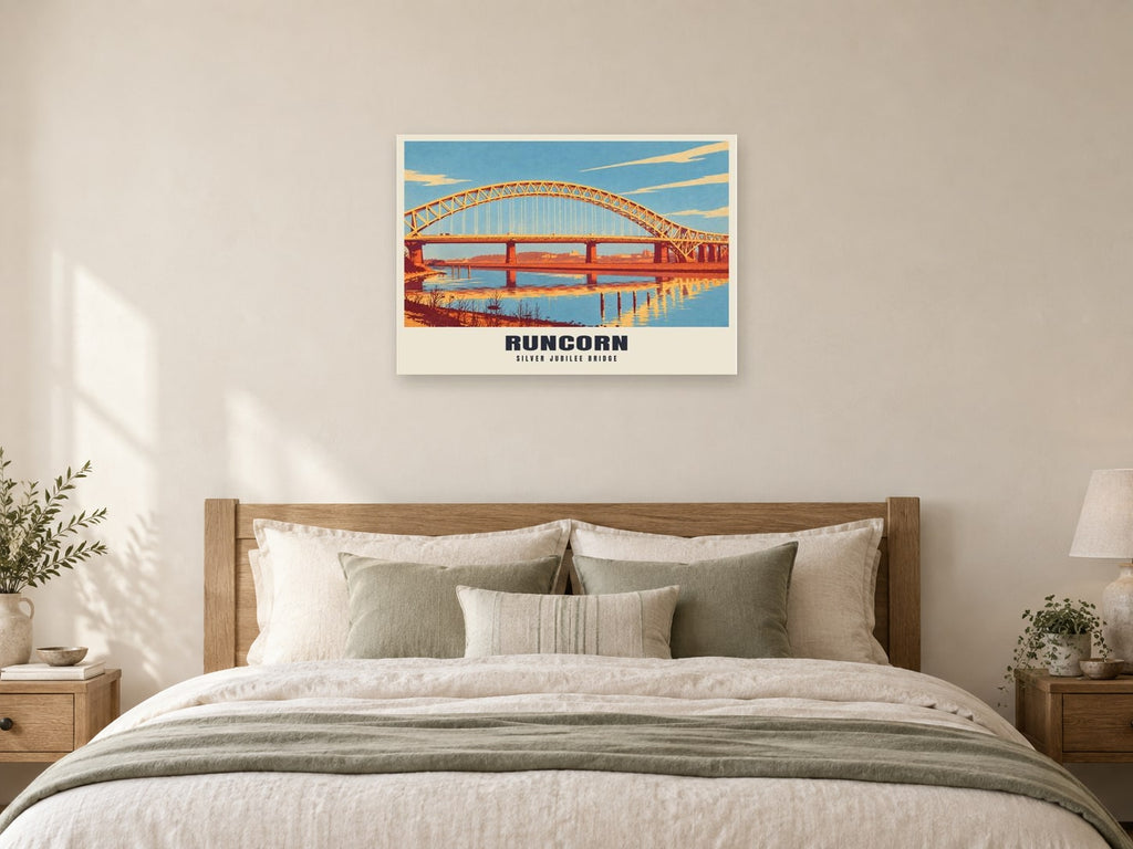 Silver Jubilee Bridge, Runcorn Poster at A1, as a poster, above a bed