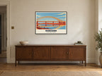 Silver Jubilee Bridge, Runcorn Poster at A1, in a black frame, above a sideboard