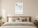 Rutherglen Town Centre Street Map Poster at A1, as a poster, above a bed