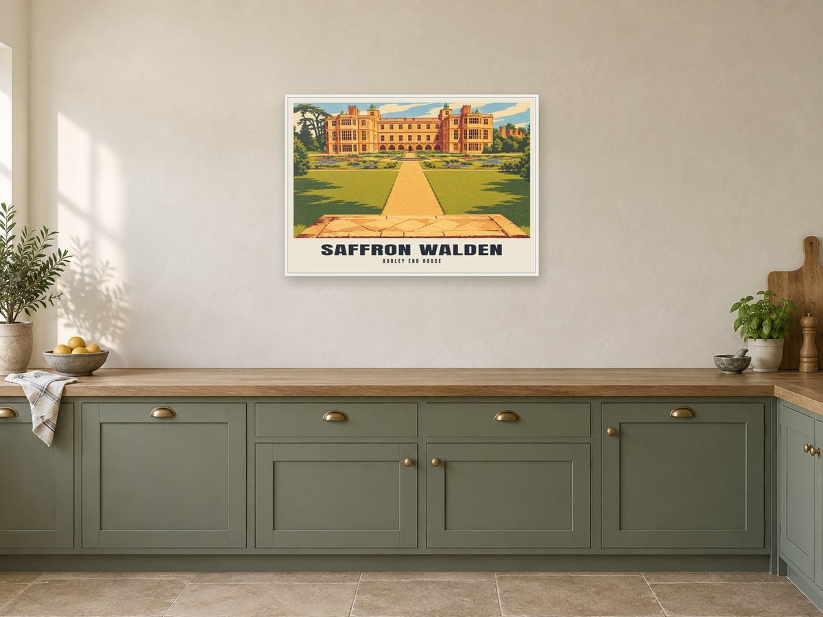 Audley End House, Saffron Walden Poster at A1, in a white frame, in a kitchen