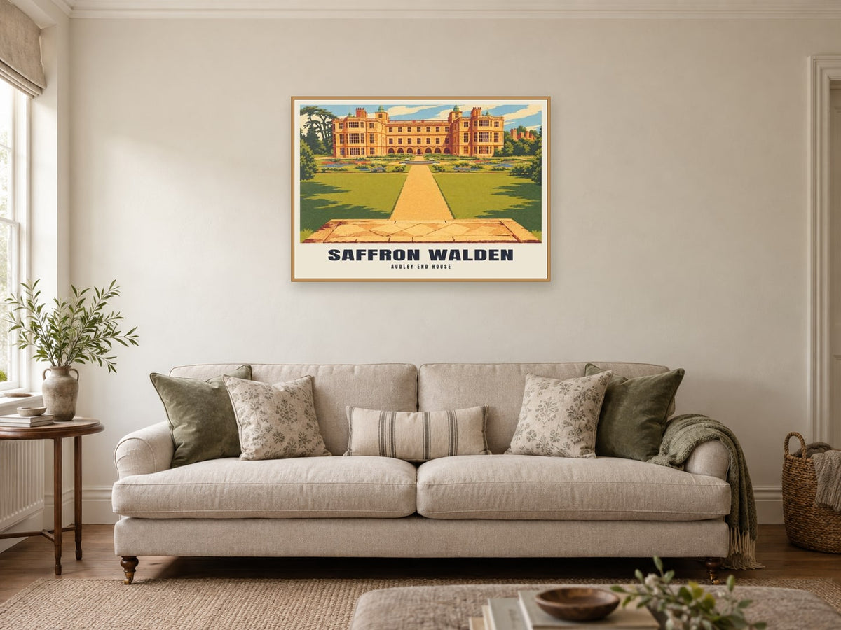 Audley End House, Saffron Walden Poster at A1, in a natural wood frame, in a sitting room