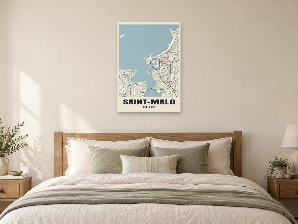 Saint-Malo Street Map Poster at A1, as a poster, above a bed