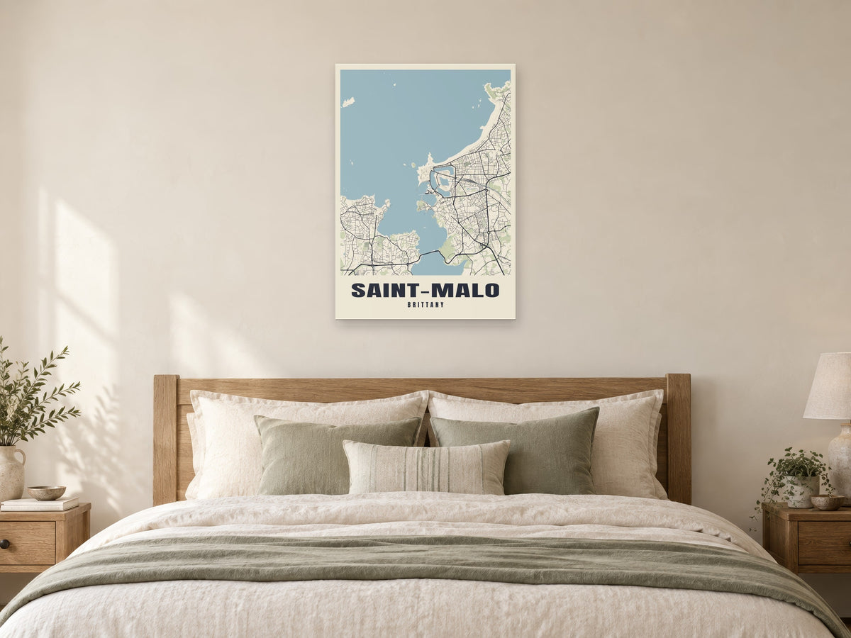 Saint-Malo Street Map Poster at A1, as a poster, above a bed