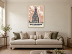 Salisbury Cathedral Poster at A1, in a natural wood frame, in a sitting room
