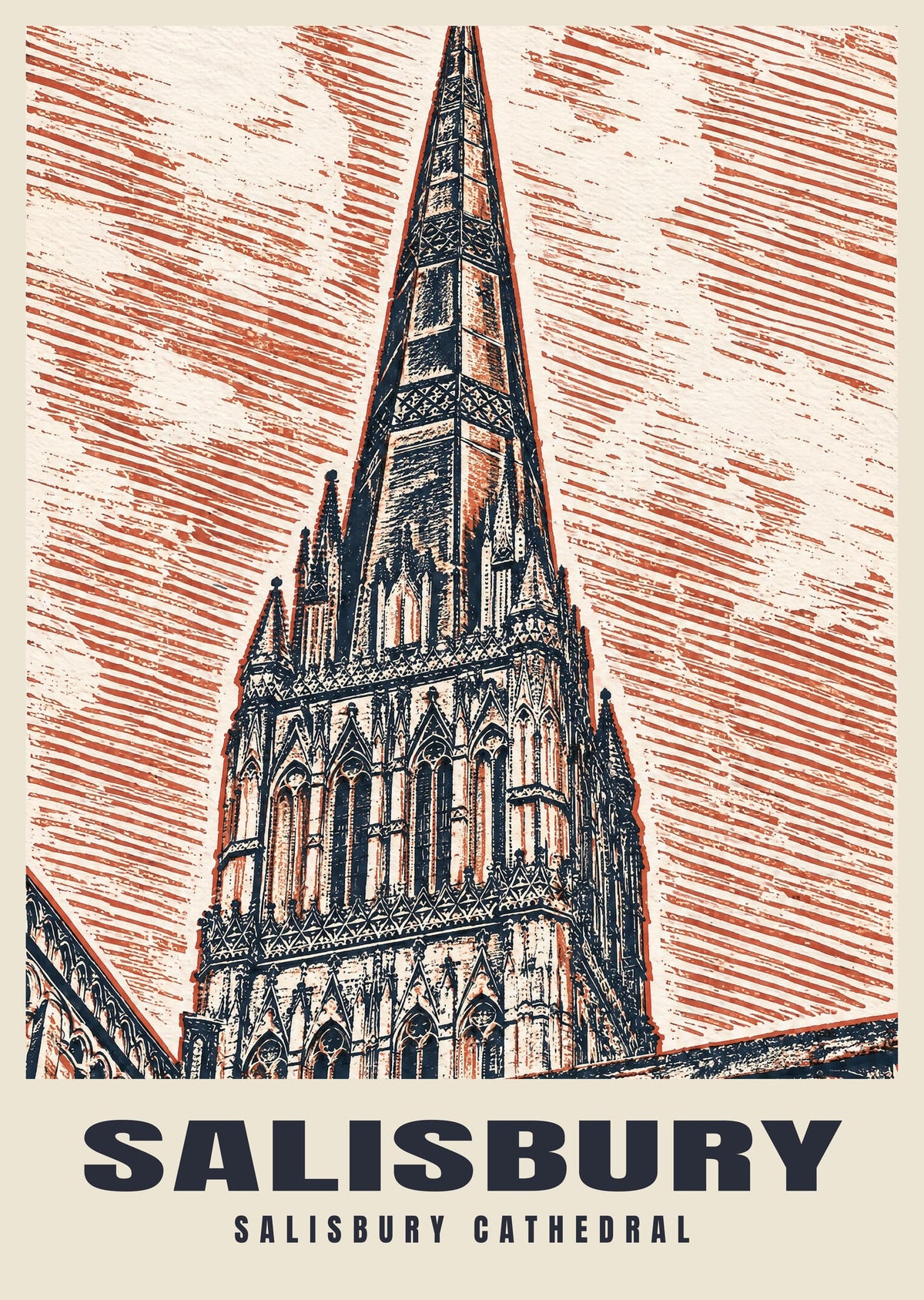 Salisbury Cathedral poster in the Linocut style
