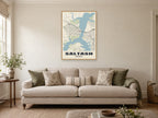 Saltash Street Map Poster at A1, in a natural wood frame, in a sitting room