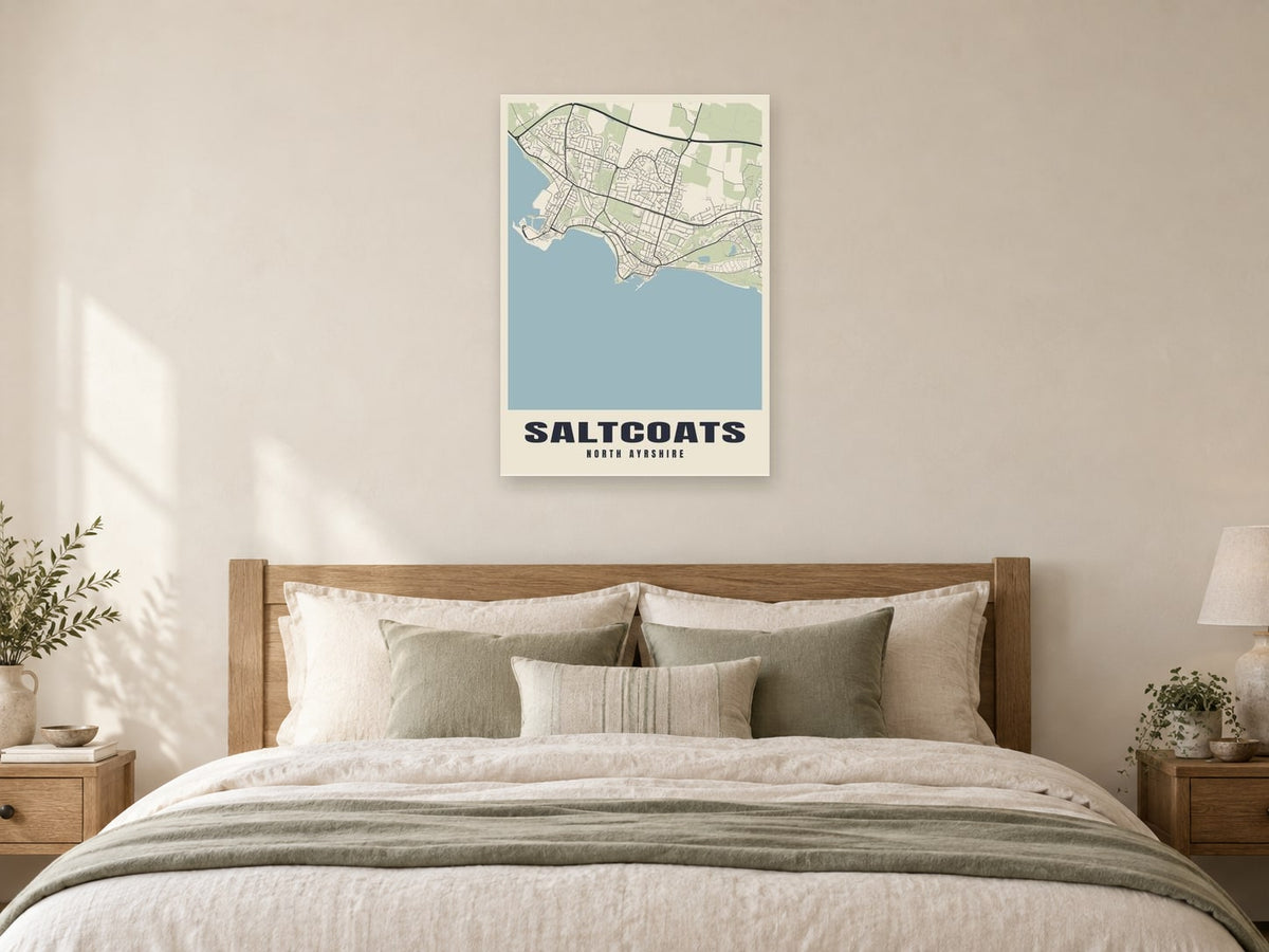 Saltcoats Street Map Poster at A1, as a poster, above a bed