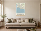 Saltcoats Street Map Poster at A1, in a natural wood frame, in a sitting room
