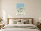 San Sebastián Street Map Poster at A1, as a poster, above a bed