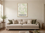 Sanderstead Heritage Street Map Poster at A1, in a natural wood frame, in a sitting room