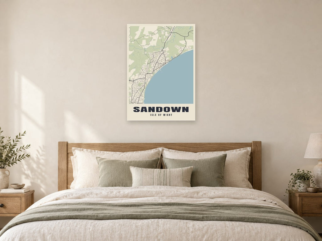 Sandown Street Map Poster at A1, as a poster, above a bed