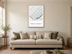 Santa Monica Downtown Street Map Poster at A1, in a natural wood frame, in a sitting room