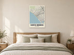 Santa Monica Street Map Poster at A1, as a poster, above a bed