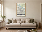 Savannah Street Map Poster at A1, in a natural wood frame, in a sitting room