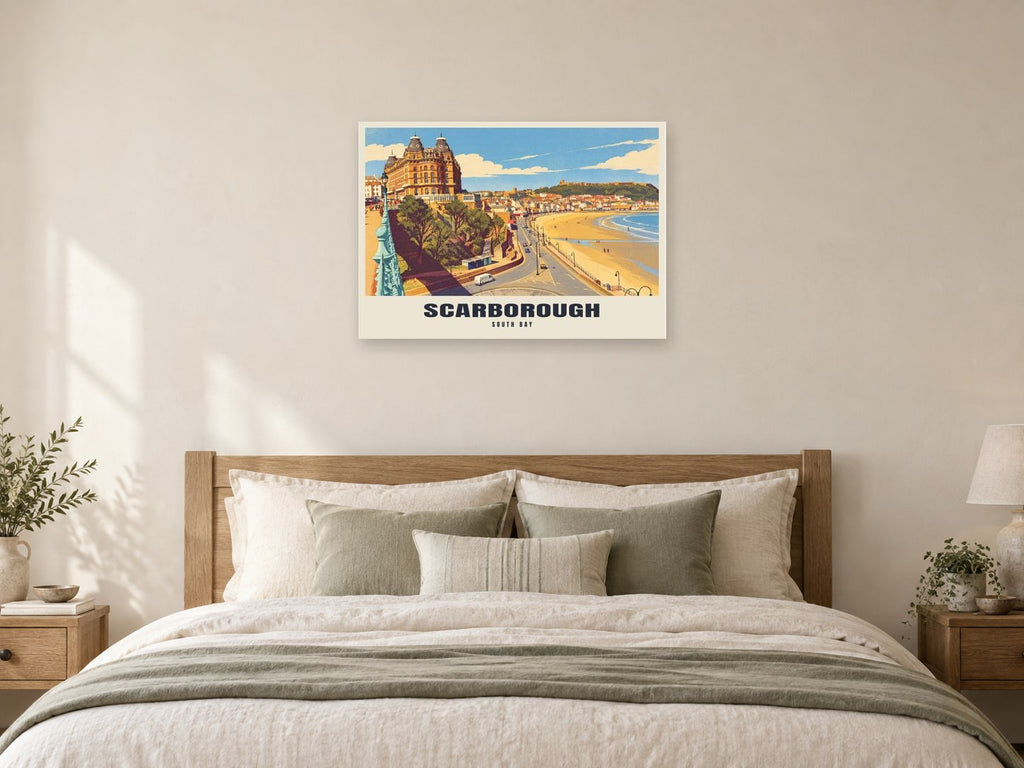 South Bay, Scarborough Poster at A1, as a poster, above a bed