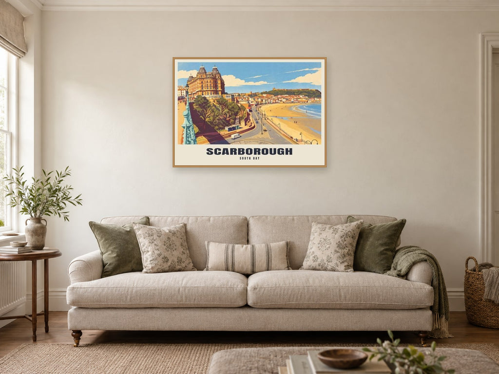 South Bay, Scarborough Poster at A1, in a natural wood frame, in a sitting room