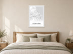 Seaham Town Centre Street Map Poster at A1, as a poster, above a bed