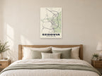 Segovia Street Map Poster at A1, as a poster, above a bed