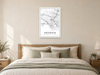 Segovia Town Centre Street Map Poster at A1, as a poster, above a bed