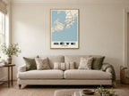 Sète Street Map Poster at A1, in a natural wood frame, in a sitting room