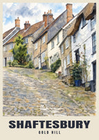 Gold Hill, Shaftesbury poster in the English Watercolour style