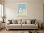 Sheerness Street Map Poster at A1, in a natural wood frame, in a sitting room