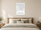 Sheerness Town Centre Street Map Poster at A1, as a poster, above a bed