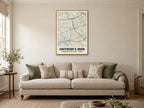 Shepherd's Bush Heritage Street Map Poster at A1, in a natural wood frame, in a sitting room