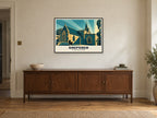 St Botolph’s Church, Shepshed Poster at A1, in a black frame, above a sideboard