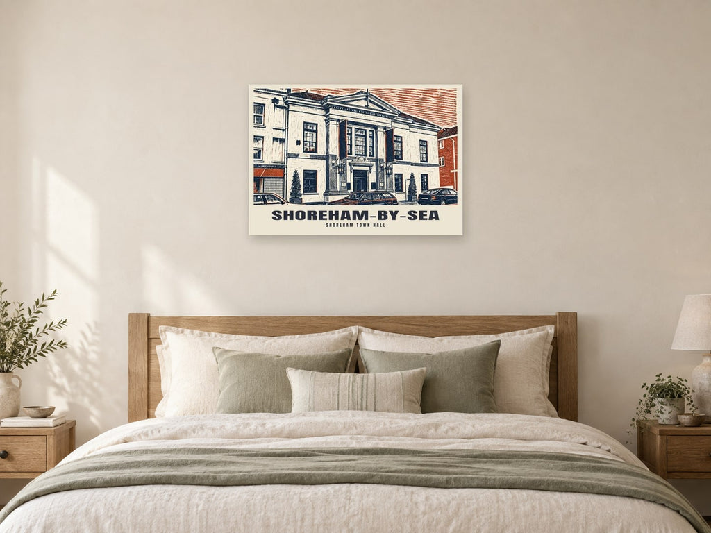 Shoreham Town Hall, Shoreham-by-Sea Poster at A1, as a poster, above a bed