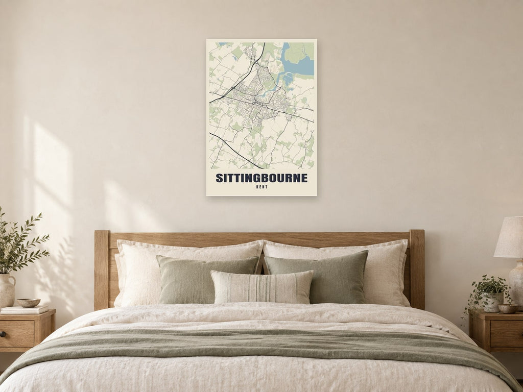 Sittingbourne Street Map Poster at A1, as a poster, above a bed