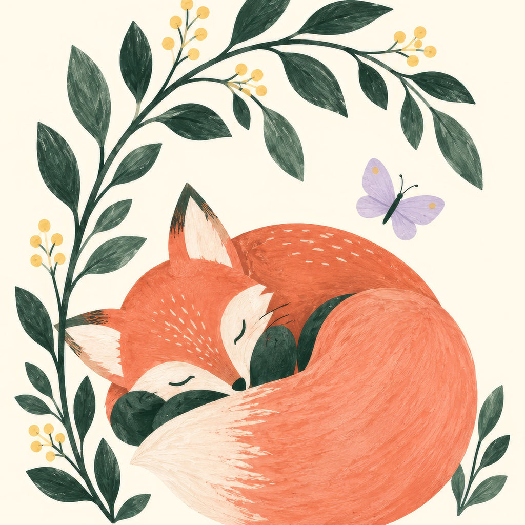Sleepy Fox Children’s Print — square composition