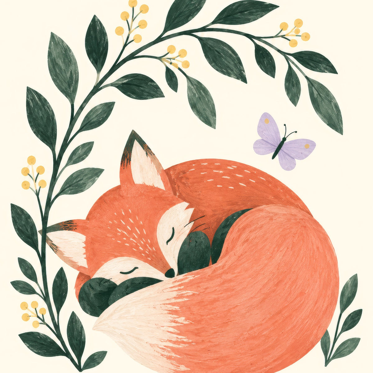 Sleepy Fox Children’s Print — square composition