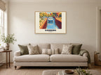 Sonning Poster — Sonning Lock at A1, in a natural wood frame, in a sitting room