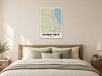 Sopot Street Map Poster at A1, as a poster, above a bed