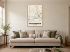 South Normanton Street Map Poster at A1, in a natural wood frame, in a sitting room