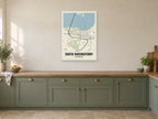 South Queensferry Street Map Poster at A1, in a white frame, in a kitchen